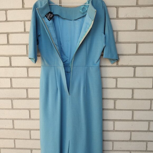Vintage 60s Dress 36" Bust 28.5" Waist Blue Knit Fashion Wear Toronto - Picture 13 of 16